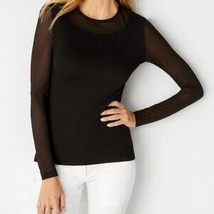 Sleek Black Long Mesh Sleeve Top by ANATOMIE | Size XL